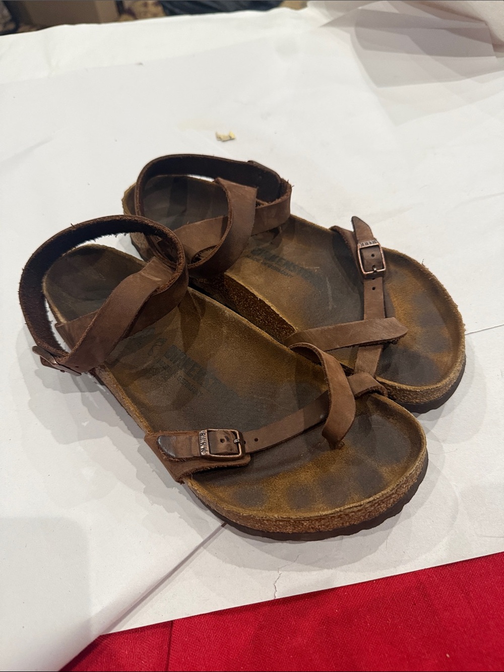 Birkenstock Brown Leather Adjustable Strap Sandals around ankle-SOLD